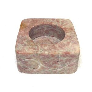 Vtg Soapstone Votive Tea Light Holder Pink Square Carved Scroll Boho